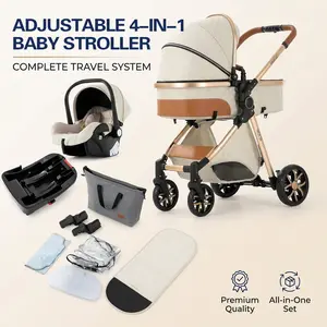 4-in-1 Multifunction Portable    Free Safety Car Seat, Foldable Lightweight  System   Adjustable Canopy and Seatbelt Safety, High Landscape Bassinet  for  Outdoor Walks,  and Shopping stroller Baby with Bag travel umbrella dual vintage doll