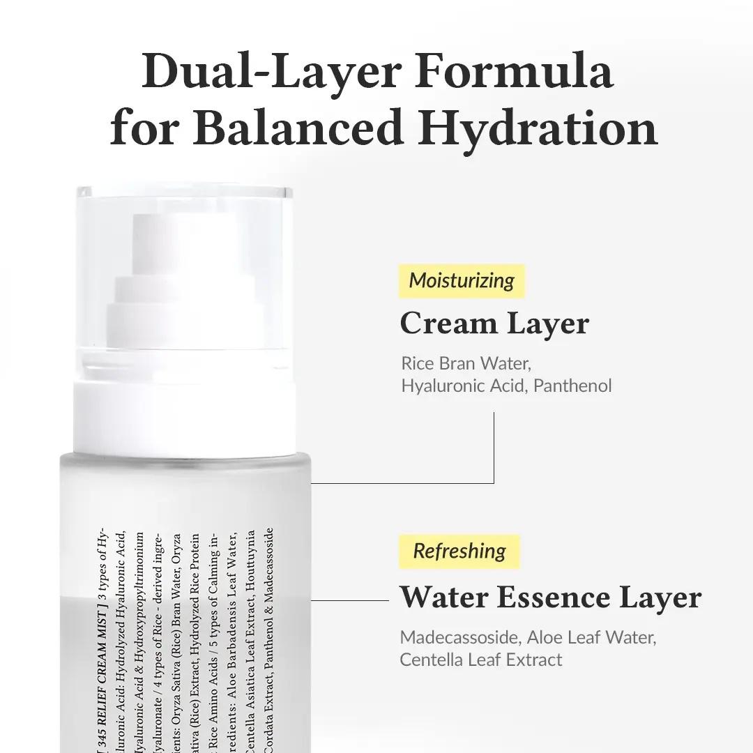 345 Relief Cream Mist, Hydrating Facial Mist with Rice Extract, Soothing Care for Sensitive Skin, Vegan Korean Skincare