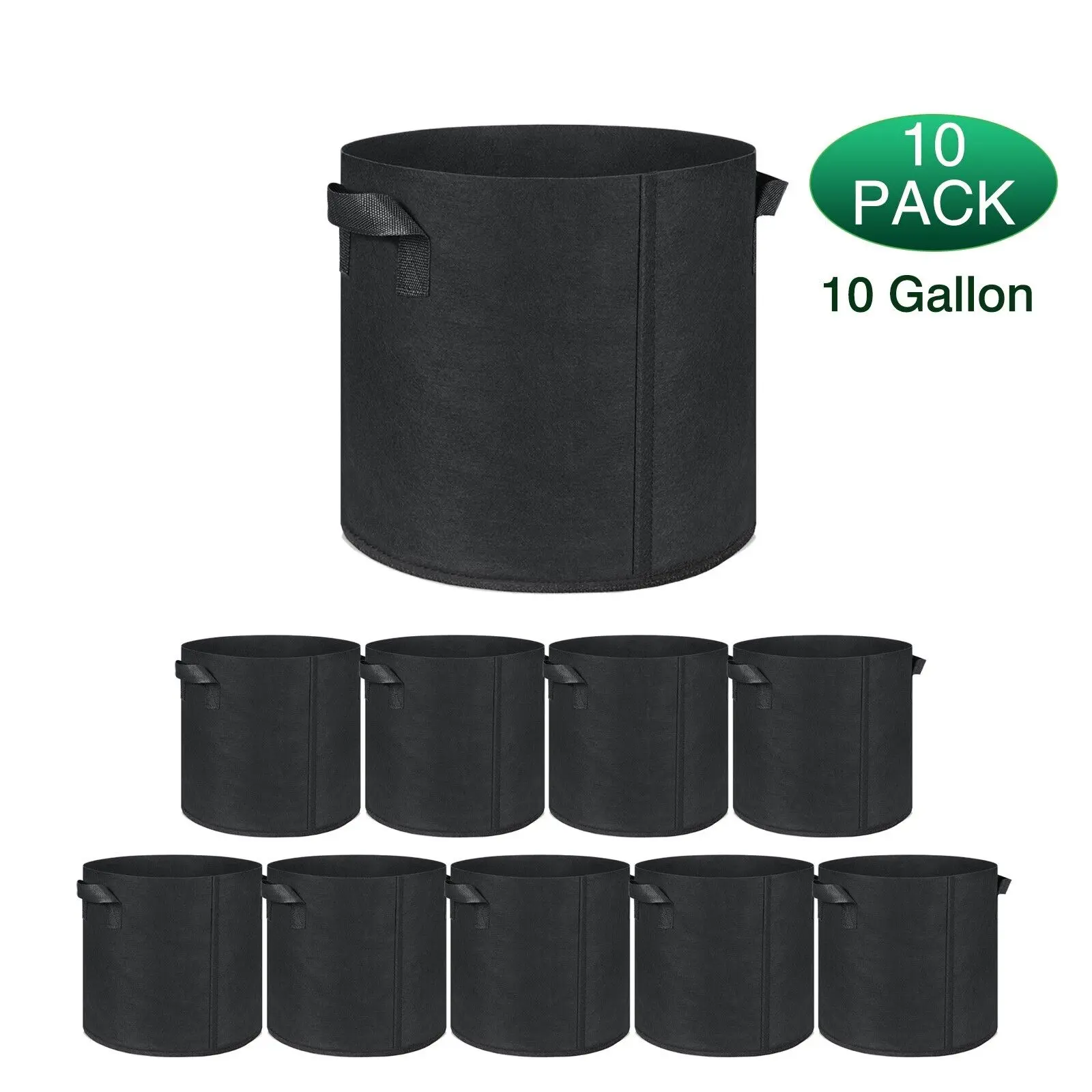 Grow Bags 10-Pack, 10 Gallon Plant Fabric Pots, Thick Nonwoven Aeration Nursery, Gardening, Flower Pots, Garden Planters, Large Outdoor Garden Bags