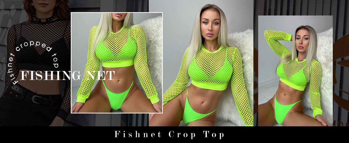 Avidlove Fishnet Top for Women Fishnet Crop Top Long Sleeve Fishnet Shirt Fishnet Long Sleeve Top