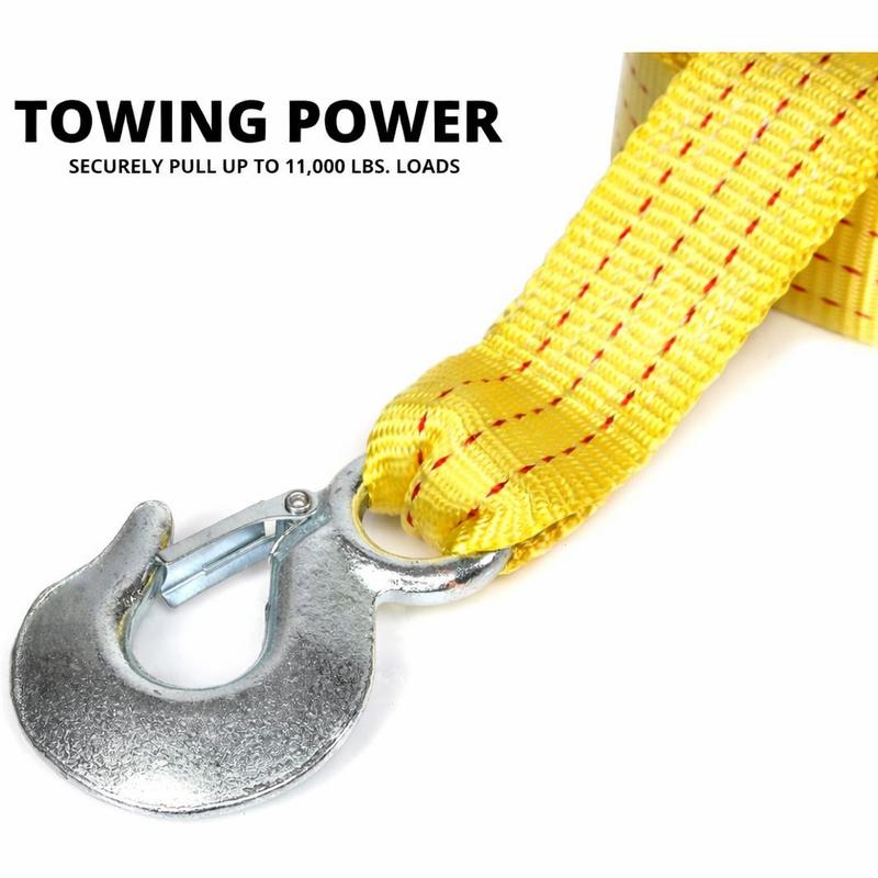 Tow Strap with Hooks 13.12 Foot/4 m, 11,000 lbs Capacity Tow Rope - Heavy Duty Emergency Towing Straps for Vehicles, Cars, Trucks, ATV, for Roadside Recovery, not for Off-Road Recovery