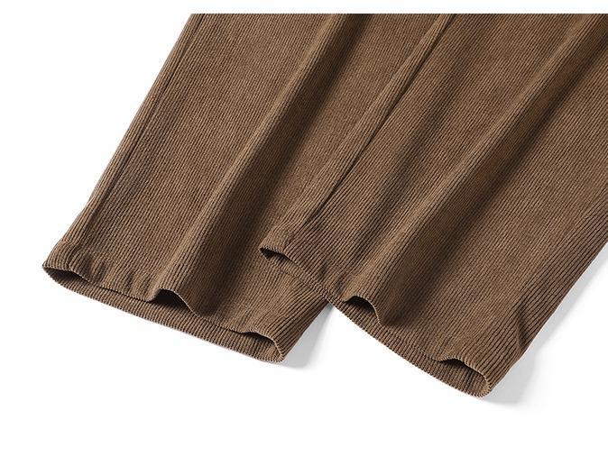 Men's solid color retro spring and autumn loose straight corduroy new vertical tube elastic casual sweatpants, retro texture, with drawstring pockets, soft, breathable and comfortable, suitable for daily leisure sports hiking