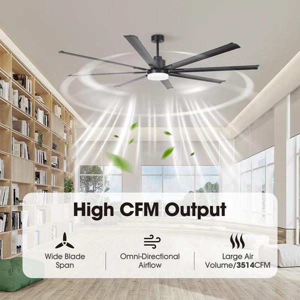 Vaczon 84 Inch 100 Inch Black HVLS Fan LED Large Ceiling Fan with Remote Control High-Volume Airflow Energy-Efficient Motor Industrial Strength