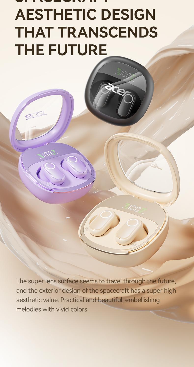 Acer OHR513 Wireless Earphone,In-ear Design Earphones with Digital Cal, LongStandby Headset for Men & Women, Audio Earbud Electronic ear headphone fast charge Black