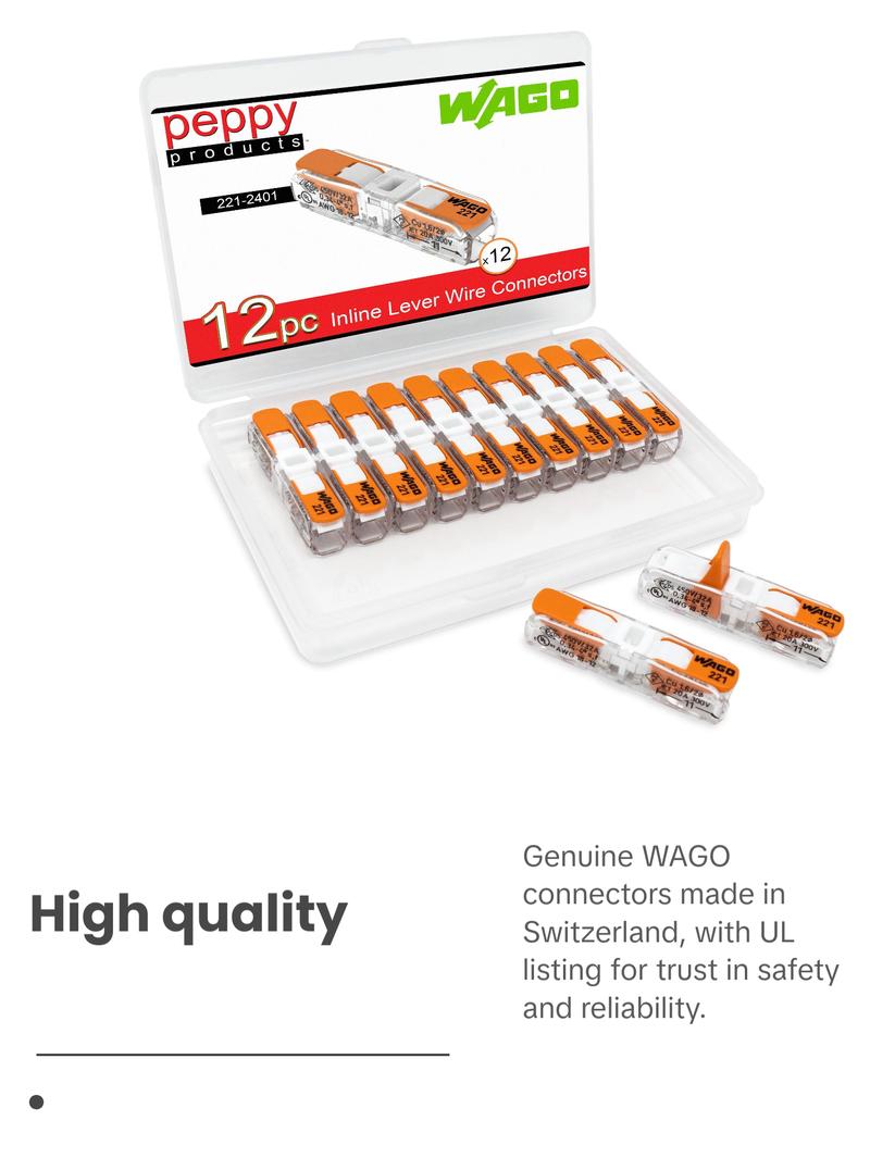 WAGO 221-2401 LEVER-NUTS 12pc Compact Splicing Inline Wire Connectors with Case