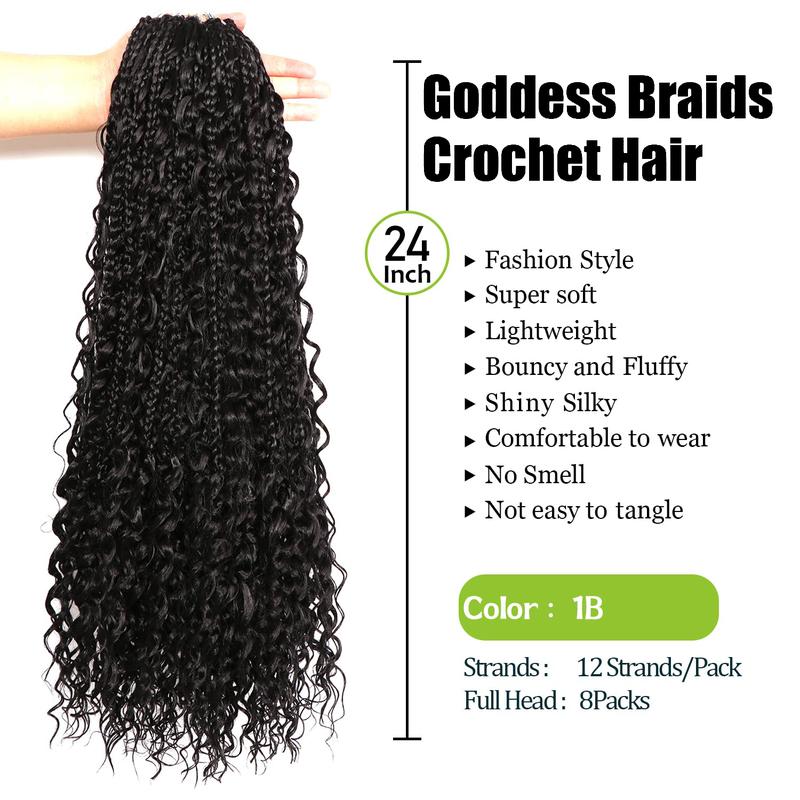[Wequeen] Boho Box Braids Crochet Hair Pre Looped Box Braids With Curly hHair Extensions For Women Natural Color 18 Inch 1 Pack 12 Strands 14 24inch