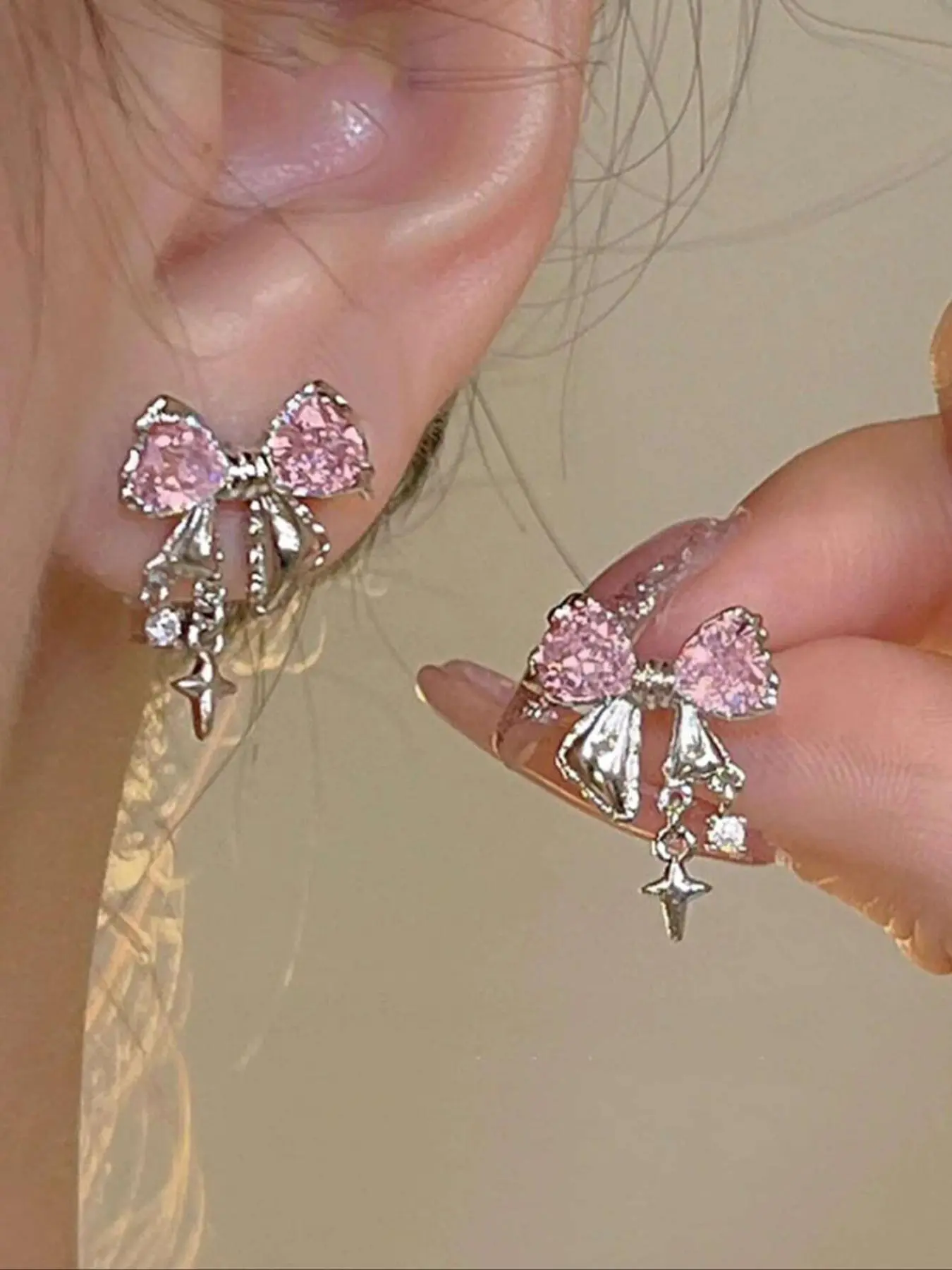 Rhinestone Bow Decor Dangle Earrings, Dangling Earrings, Statement Earrings for Women, Gifts for Girlfriend, Ear Piercing Jewelry for Girls, Casual Jewelry for Party, Daily Decor, Birthday Gift