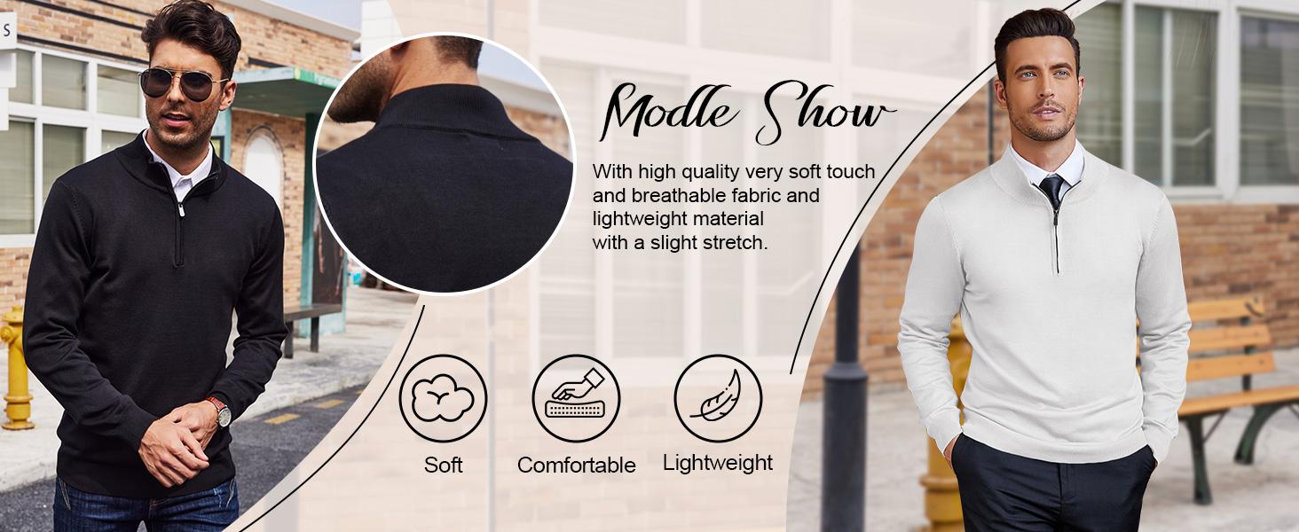 COOFANDY Fall Outfits Thin Men's Quarter Zip Up Sweaters Slim Fit Lightweight Mock Neck Pullover Casual Polo Sweaters Classic Cotton Long Sleeve Menswear Shirt Classy Shirt Classy  Collar Knitwear Outfit