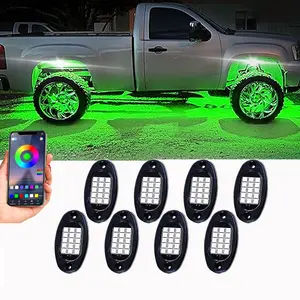 8/12 Pods RGB LED Rock Lights Kit  for Truck Multicolor Car Underglow Lights Waterproof IP68 with APP Control & Music Mode for ATV UTV RZR SUV neon decorative ambient