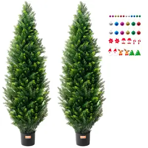 VEVOR Artificial Cedar Topiary Tree,  60 inch Tall (2 Pieces), with Extra Leaves & Pot Faux Evergreen Fake Pine Cypress Trees Plant, UV Rated Artificial Greenery Set for Home Decor Indoor/Outdoor