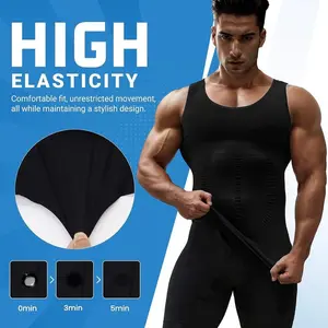 1/5 Pack Men's Body Shaper Compression Vest Tummy Control Tank Top - Breathable Mesh Slimming Waist Trainer Undershirt for Gym Workout. Double Layer Sleeveless Abdomen Shapewear Shirt, Athletic Fitness Running Elastic Base Layer