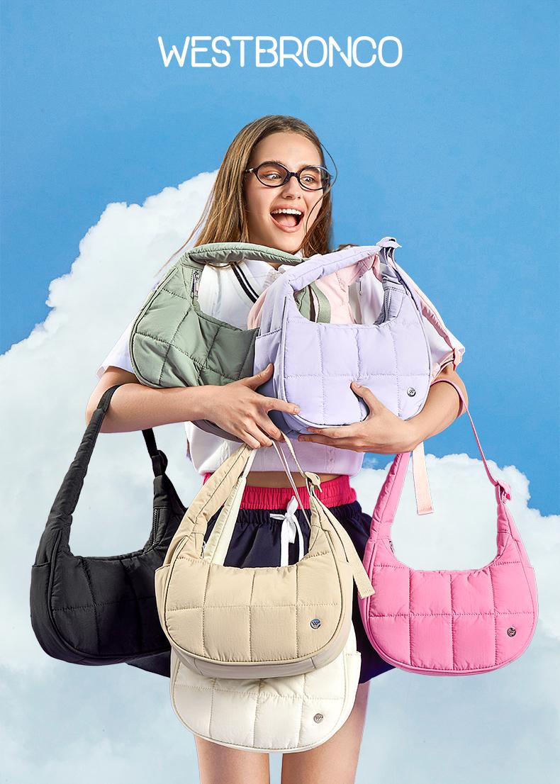 【Valentine's Day Gift】WESTBRONCO Crescent Shoulder Bag 2026 viral Small Puffy fashion stylish with 2 side pockets adjustable strap for Women Waterproof Lightweight Travel Gym dating Purse for spring trendy gift for her TikTokShopJumpstartSale