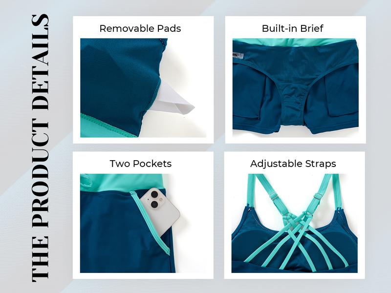 Aqua Eve Three Piece Tankini Swimsuits for Women - Bathing Suits with Boy Shorts Swim Tank Top Sports Bra and Modest Swimwear