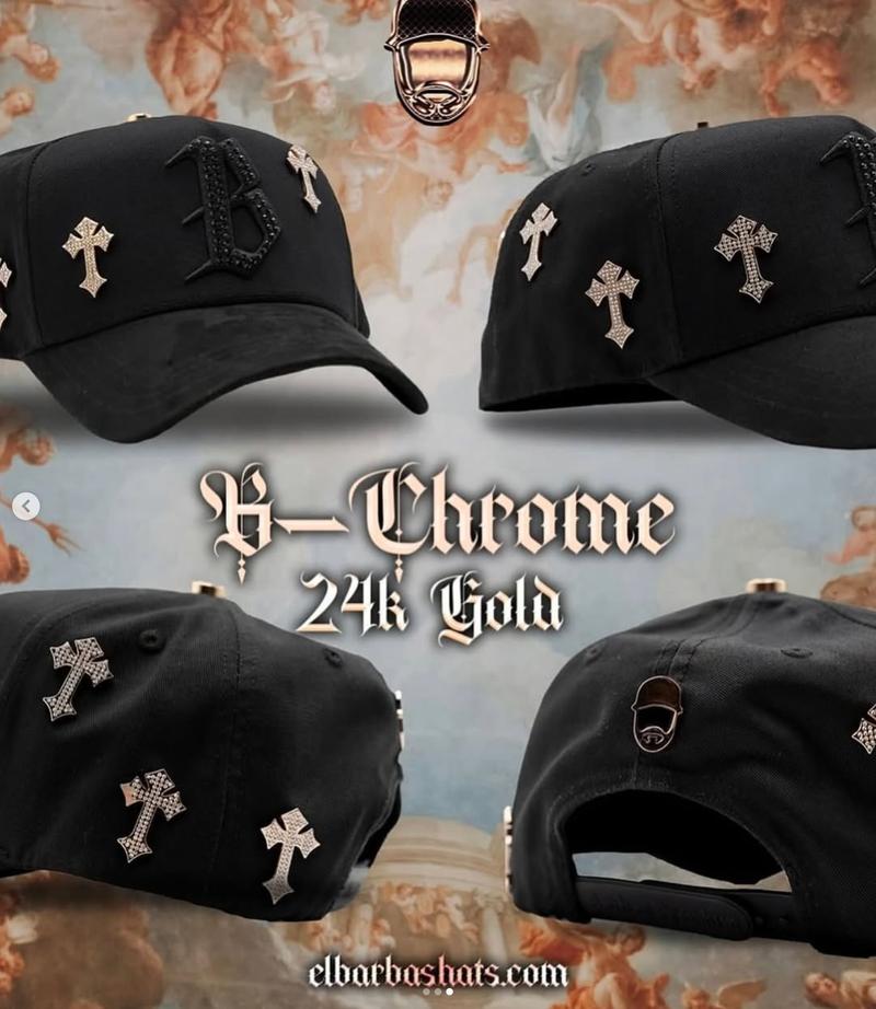 Barbas Hats Chrome Rose Gold – Premium Black Adjustable Snapback with 3D Chrome Metal Crosses, Trendy Streetwear Baseball Cap