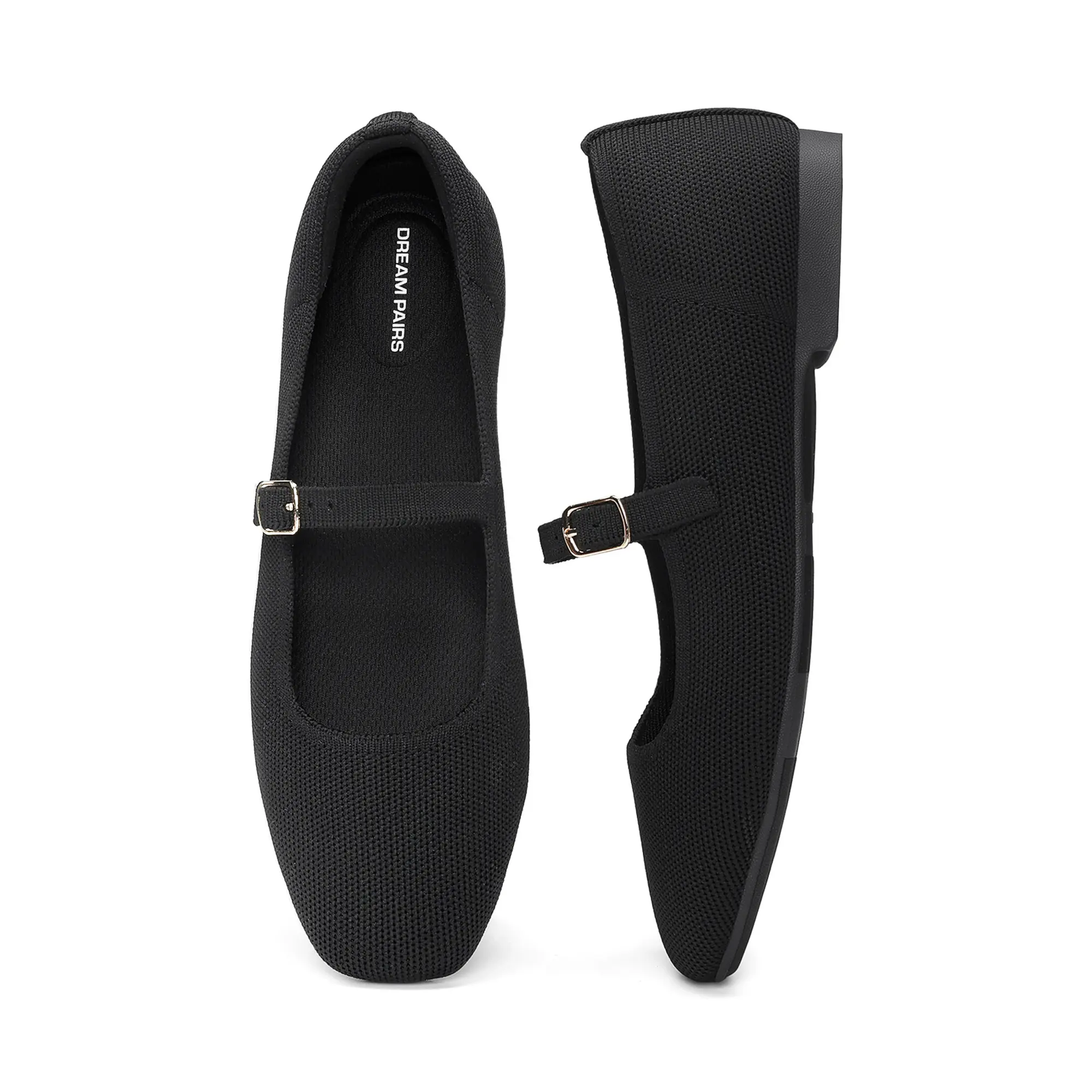 Dream Pairs Women's Mary Janes Footwear - Comfortable Square Toe Knit Walking Shoes, Low Heel Flats with Flexible Arch Support, Foldable for Work & Casual Wear, Foldable Flats, Cloud Feel Ballet Flats,shoes for back to school,back to school shoes