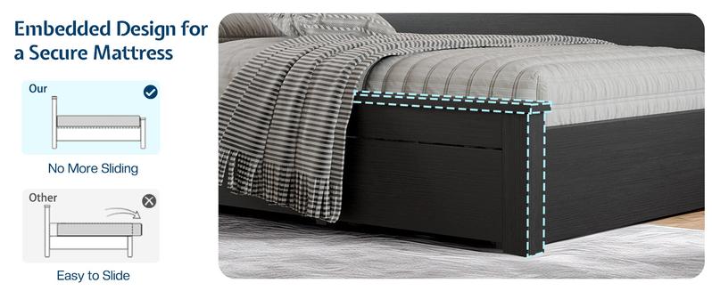 AMERLIFE Twin Daybed with Bookcase Headboard, USB-C Charging, RGB Lights & 3 Drawers, No Box Spring Needed, Farmhouse Wood Bed Frame for Teens, Dorms, Guest Room, Black/Best Gift Ideas/Christmas Gifts