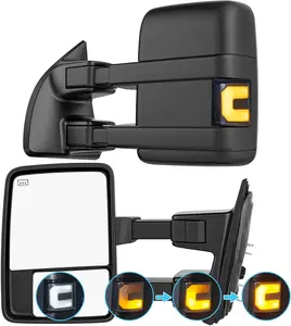 Switchback Signal Heated Tow Mirrors Compatible with Ford Super Duty(2003-2007) and Excursion(2001-2005), Extended Trailer Towing Side Mirrors w/SEQ Turning Lights for F250 F350, Smoked Lens