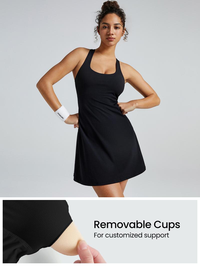 GLOWMODE FeatherFit-Air Peekaboo Strappy Dress With Built-In Anti-Slip Shorts Low Impact Yoga Summer Dress TikTokShopBlackFriday Black Dress Quick Dry Moisture Wicking