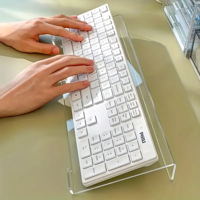 Ergonomic Transparent Acrylic Keyboard Stand with Armrests, Durable Adjustable Desk Support for Home Office Typing, Modern Design, Adjustable Height, PC Setup