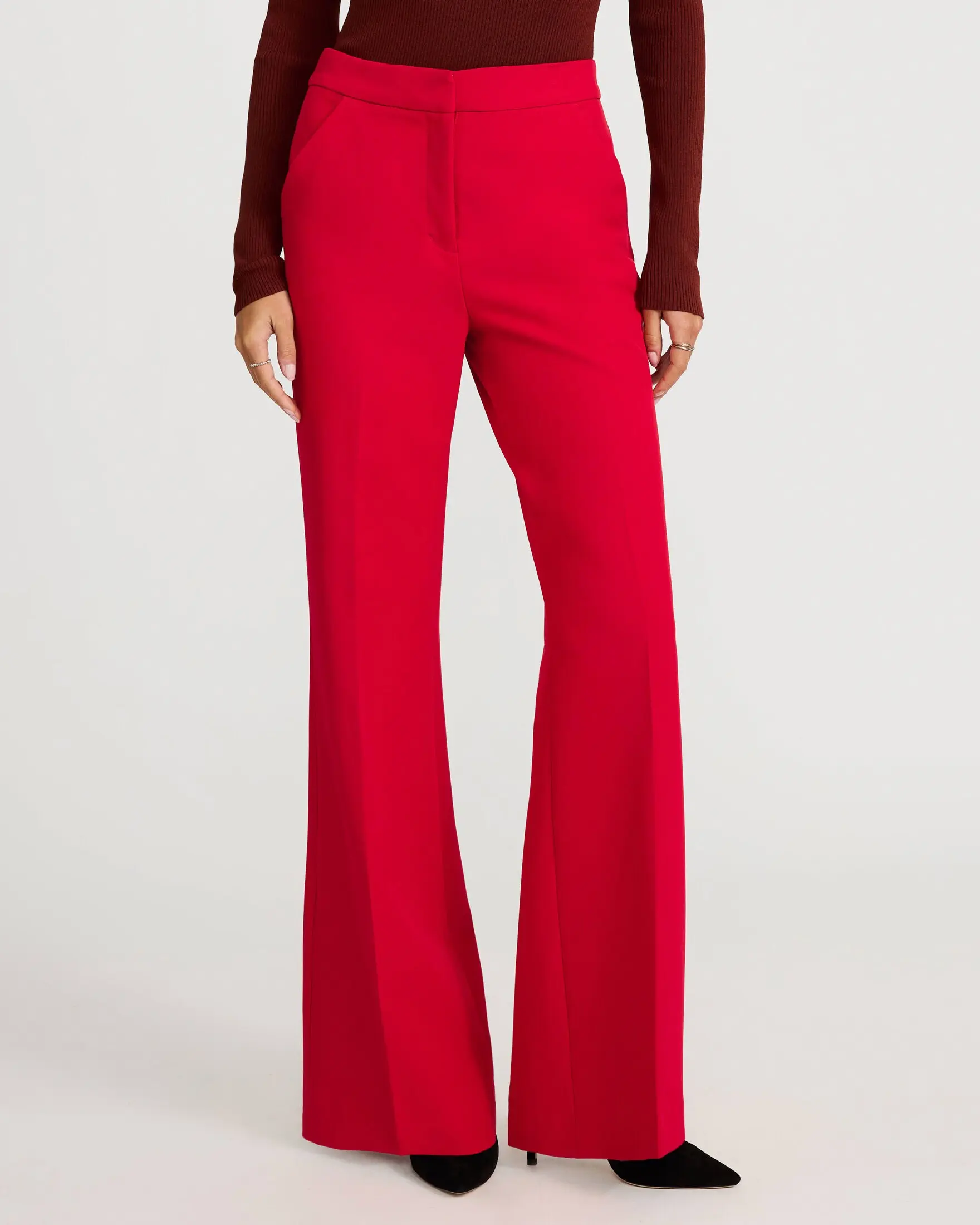 Express Women's Editor Signature Stretch High-Waisted Flare Pants, Spandex Bottoms with Comfortable Leg Fit