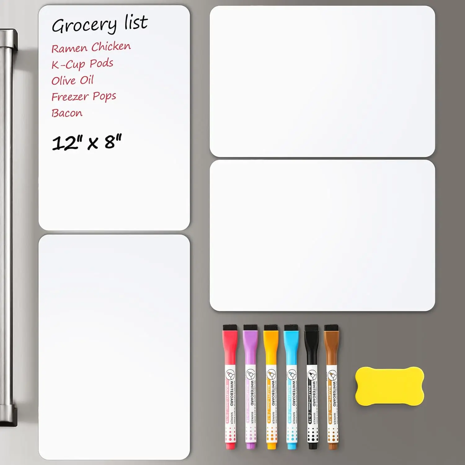 4 PACK Magnetic Dry Erase Board Sheets for Fridge 12"x8" Erasable Refrigerator Whiteboard with 6 Markers & 1 Eraser Smooth Flexible Small Magnet Blank Notepad for Home Kitchen Organizer Planner