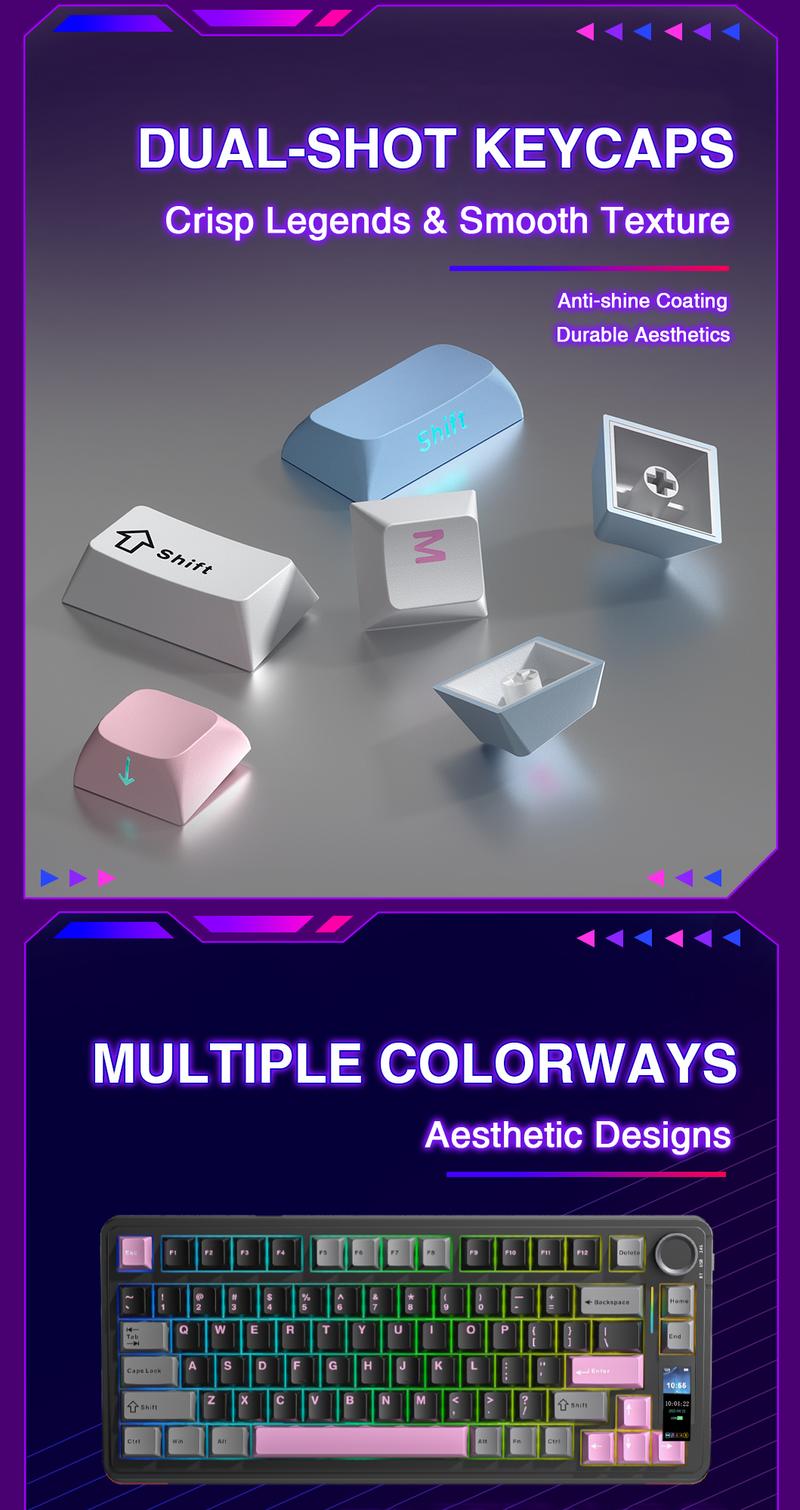 AULA S75 Pro 75% Wireless Mechanical Gaming Keyboard Tri-Mode Connection(Bluetooth/2.4G/Wired) Hot-Swappable Custom LCD Screen & Multifunction Knob RGB Backlight Long Battery Life (Cream Latte) PC Gaming Accessories Computer Creamy keyboards