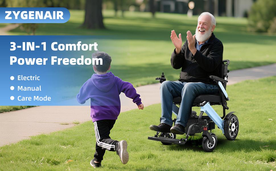 Zygenair Electric Wheelchair for Adults, Lightweight Foldable Aluminum Frame, Dual Motor 24V Power, Long Range Lithium Battery, 300 lbs Capacity