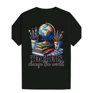 Men's Summer Casual Graphic T-Shirt - Teacher-Themed "Teachers Change The World" Design with Globe,  Books & Pencils - 100% ,  Machine Washable,  Regular Fit Round Neck Tee for Educators & Appreciation Gifts,  Educational Apparel | Teacherthemed Shirt | C
