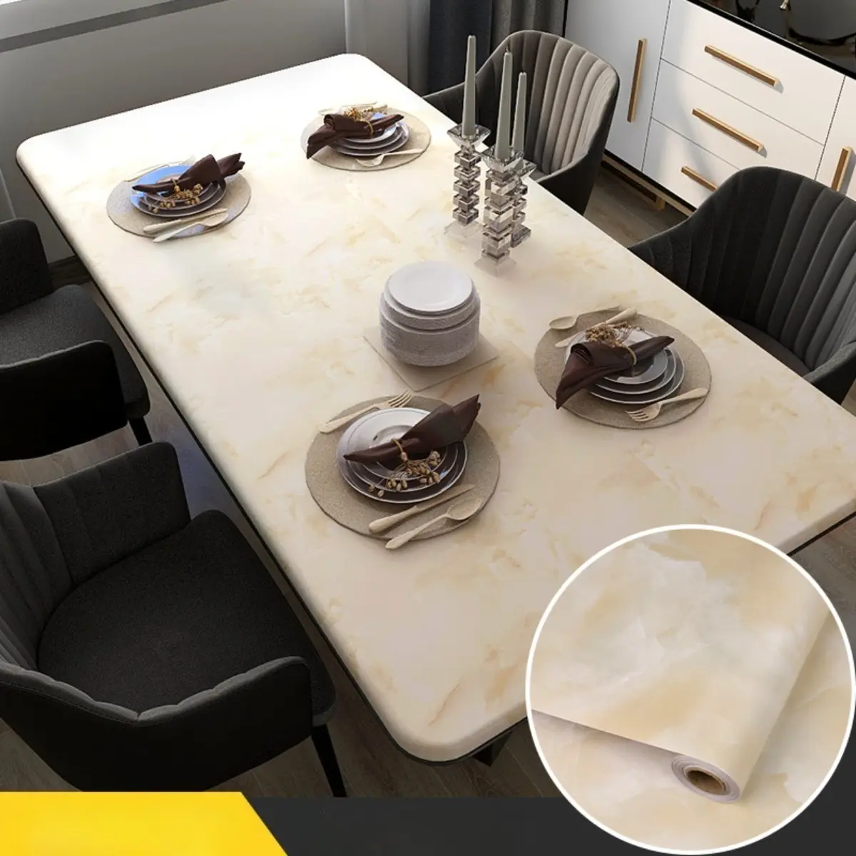 Kitchen Cabinet Stickers Furniture Renovation Self-Adhesive Wallpaper Waterproof Oil-Proof Wardrobe Door Cabinet Re-Coloring Marble Film
