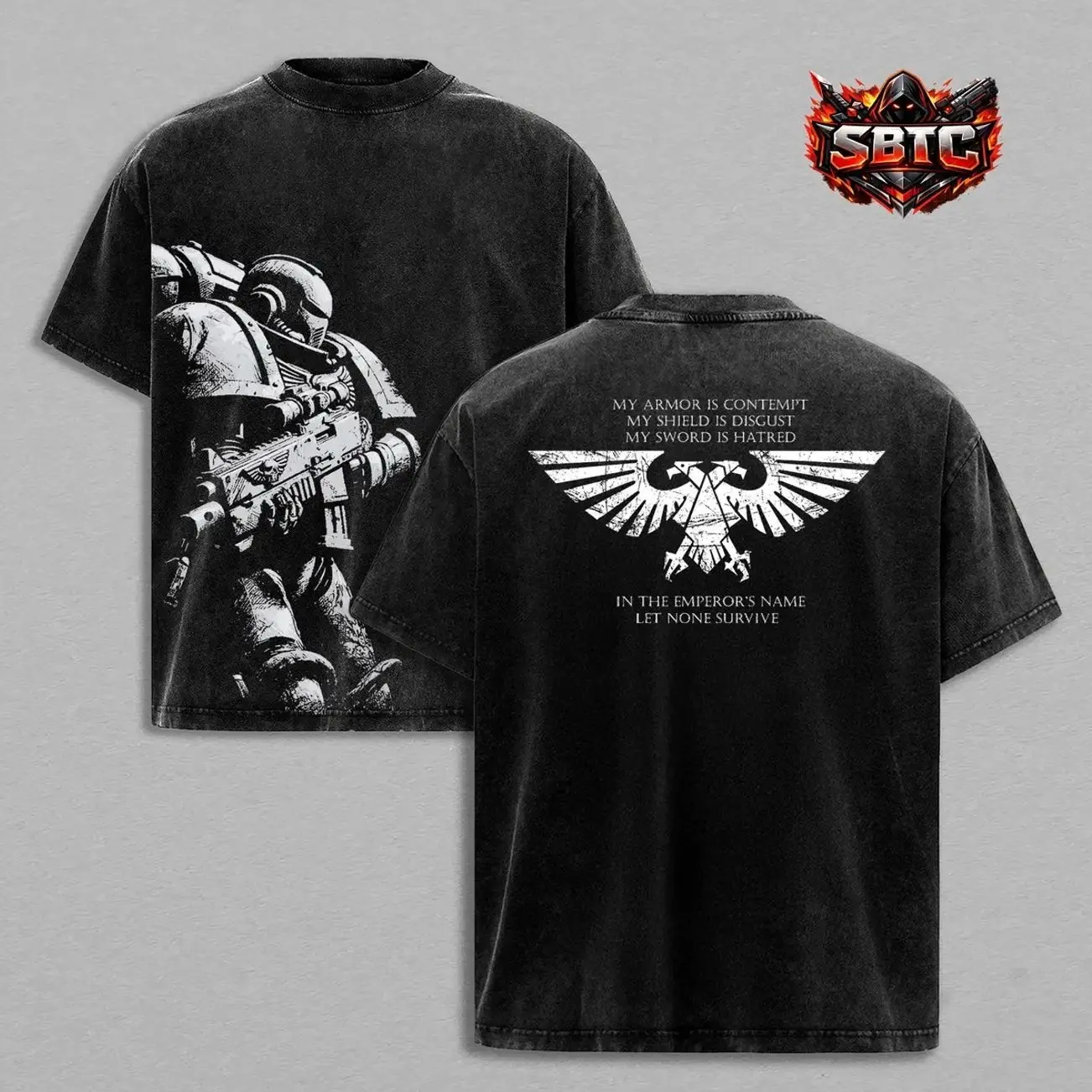 Space Marines From Warhammer 40K Washed T-Shirt, Hoodie & Sweatshirt, Adeptus Astartes Power Armor Graphic Tee, Grimdark Sci-Fi Gaming Fan Apparel, Heavyweight Cotton Gift Clothes Menswear 81Q