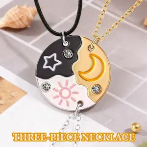 BFF Necklace For 3 Trio Sun Moon Star Friendship Puzzle Matching Necklaces For Best Friends Magnetic Creative Necklace 3 Sisters Forever Jewelry Gifts