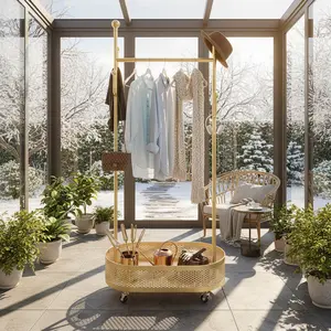 Mobile Clothes Rack with Bottom Storage Basket, Space Saving Clothing Stand