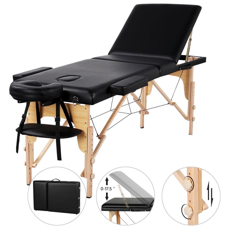 Yaheetech Adjustable Massage Bed 2/3 Sections Folding Portable Spa Table with Headrest Armrest Hand Pallet Salon Bed Ergonomic Design Beech Wood Frame - Massagetable