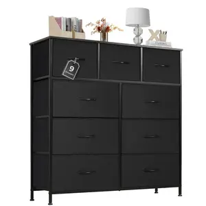 9 Drawers Dresser for Bedroom, Storage Drawers, Fabric Storage Tower  Chest of Drawers with Fabric Bins, Sturdy Metal Frame
