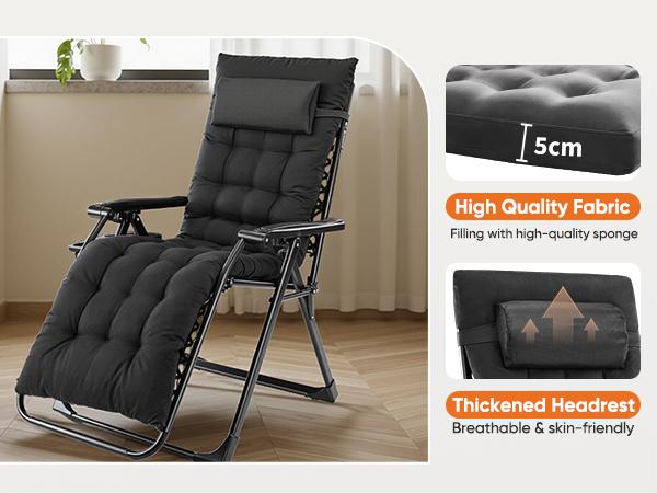 Zero Gravity Chair, Reclining Camping Lounge Chair, Reclining Patio Chairs with Cup Holder Trays and Removable Cushion, Folding Recliner for Indoor and Outdoor Zero Gravity Chair, Reclining Camping Lounge Chair, Reclining Patio Chairs with Cup Holder Trays and Removable Cushion, Folding Recliner for Indoor and Outdoor