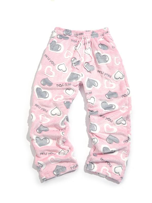 Unisex Plaid Fleece Print Drawstring Pants, Casual Daily Wear, Winter Warm Sleepwear, Christmas Gift, Long Pants