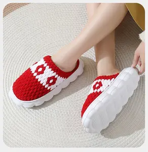 New Handmade Purely Crafted Cloud‑Sole Crochet Cable‑Knit Wool Slippers, Ready‑Made