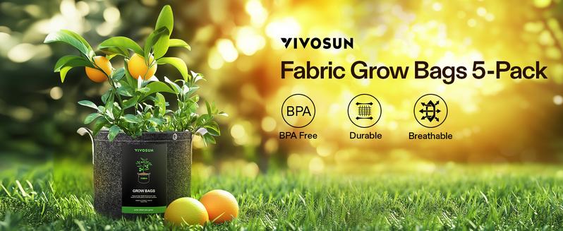 VIVOSUN 5-Pack Grow Bags, 500G Thick Nonwoven Fabric Pots with Strap Handles, Multi-Purpose Rings, for Low Stress Plant Training Fruits, Vegetables, and Flowers VIVOSUN 5-Pack Grow Bags, 500G Thick Nonwoven Fabric Pots with Strap Handles, Multi-Purpose Rings, for Low Stress Plant Training Fruits, Vegetables, and Flowers