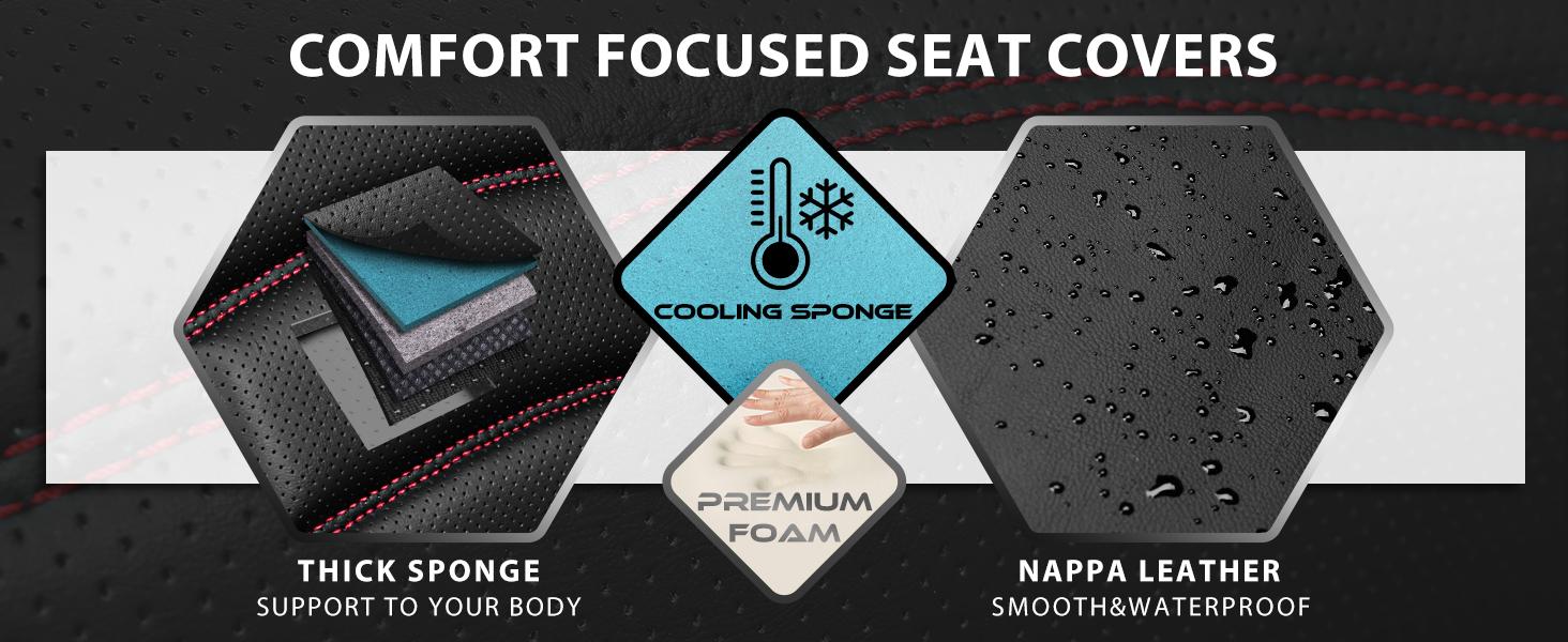 CAR PASS 3D Foam Mesh Leather Car Seat Covers Front Seats, Air Cool Mesh Front Seat Covers for Car, Universal Fit for SUV Truck Sedan Automotive, Armrest Airbag Compatible