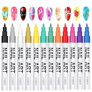 Nail Art Pens for Nail Painting, 12 Colors 0.7mm Nail Art Marker Pens for Valentine' Day Painting Nail Point Graffiti Dotting Liner Pen for Home Salon Quick Dry Manicure