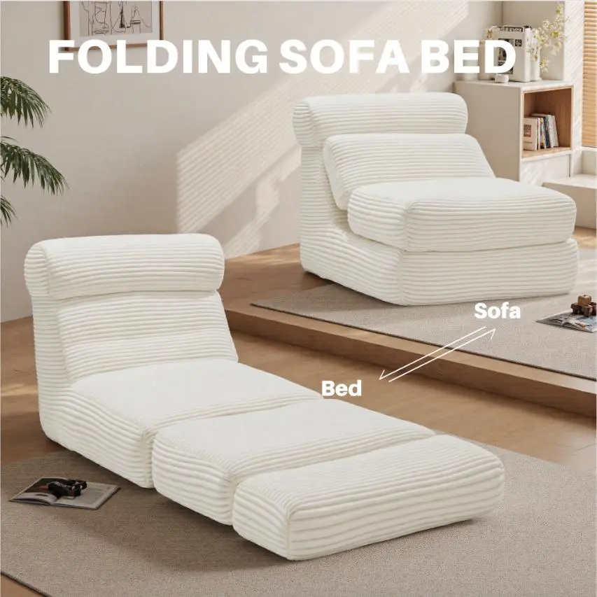 Sweetcrispy Taupe 3-in-1 Convertible Folding Sofa Bed - Polyester Foam, Back Support, Storage, Portable Single Indoor Furniture for Loft Apartments, Daytime Relaxation, Living Room Bedroom Floor Lounge
