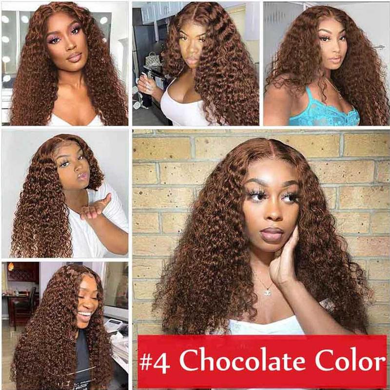 Chocolate Brown Deep Curly Human Hair Wig 13X4 Hd Transparent Lace Frontal Wigs Colored Loose Deep Wave 13X6 Lace Front Wig For Women 30 34 Inch Natural Hairline TikTokShopBlackFriday