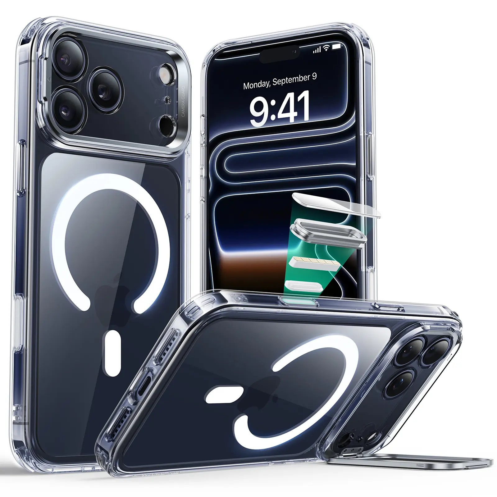 ESR iPhone 17 Pro Max/Pro/Air Classic Hybrid Magnetic Case with MagSafe Compatibility Built-in Camera Ring Stand Military-Grade Protection Durable Zinc Alloy Casing Shockproof & Scratch-Resistant Cover - Magnetic