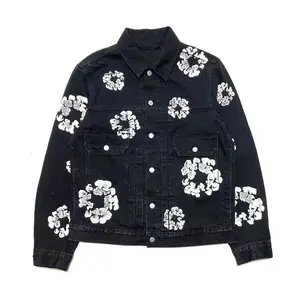 High street unisex denim jacket Kapok print graffiti loose denim suit Street style Hip Hop style for men and women cotton print slim denim pants