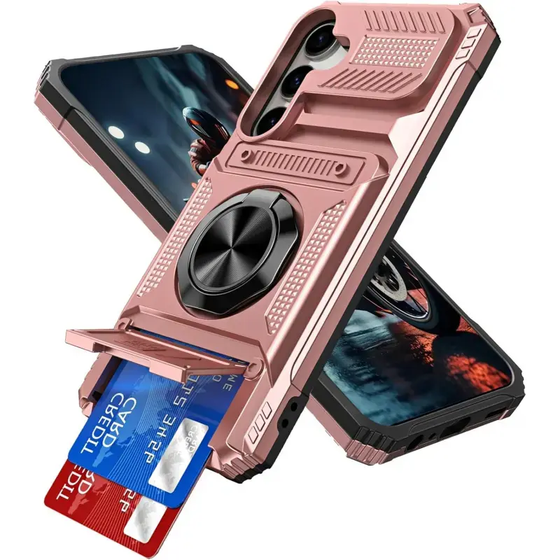 Phone Cases for iPhone 17 Pro Max 16 Plus 15 14 13 12 with Hidden Card Holder [Store 2 Cards] Magnetic Rotated Ring Kickstand Heavy Duty Dual Layer Shockproof Protective Cover