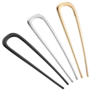French Hair Pins for Women – 3PCS Metal U-Shaped Hair Pin Set for French Twist & Bun, No Damage Strong Hold Hair Accessories, Elegant Gold Black Silver Hair Pins