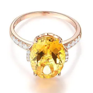 14K Rose Gold Ring 5.2ct Citrine 0.22ct Natural Diamond Option Ring