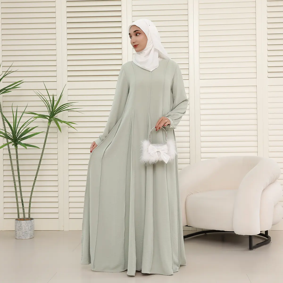 Women's CEY Crinkle Maxi Abaya NCA007 - Breathable Summer Modest Fashion Dress, Muslim Clothing with Pearl Button Cuffs, Concealed Back Zipper for Daily Wear Modesty, Modestfashion, Maxi Dress, Abaya Set