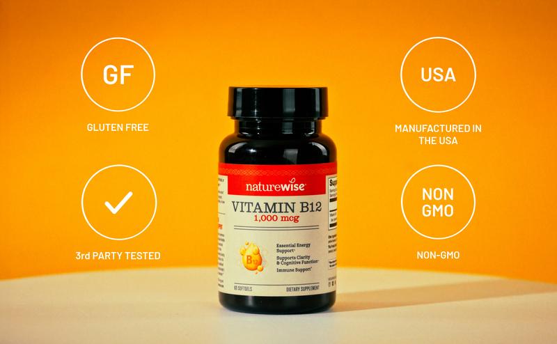 NatureWise Vitamin B12 - Extra Strength - Supplement for Supporting Energy Levels, Mental Clarity, Nervous System Health - Easy-to-Swallow, Soy and Gluten-Free, Non-GMO - USA Manufactured