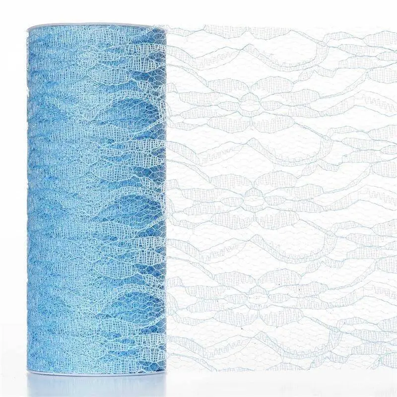 Serenity Blue Tulle Fabric Roll, 6 Inch x 10 yd Shimmer Glitter Floral Lace for DIY Crafts, Wedding Decor, and Showers, Flower Bouquet, Backdrops, Dress Making, Invitations, Chair Sashes